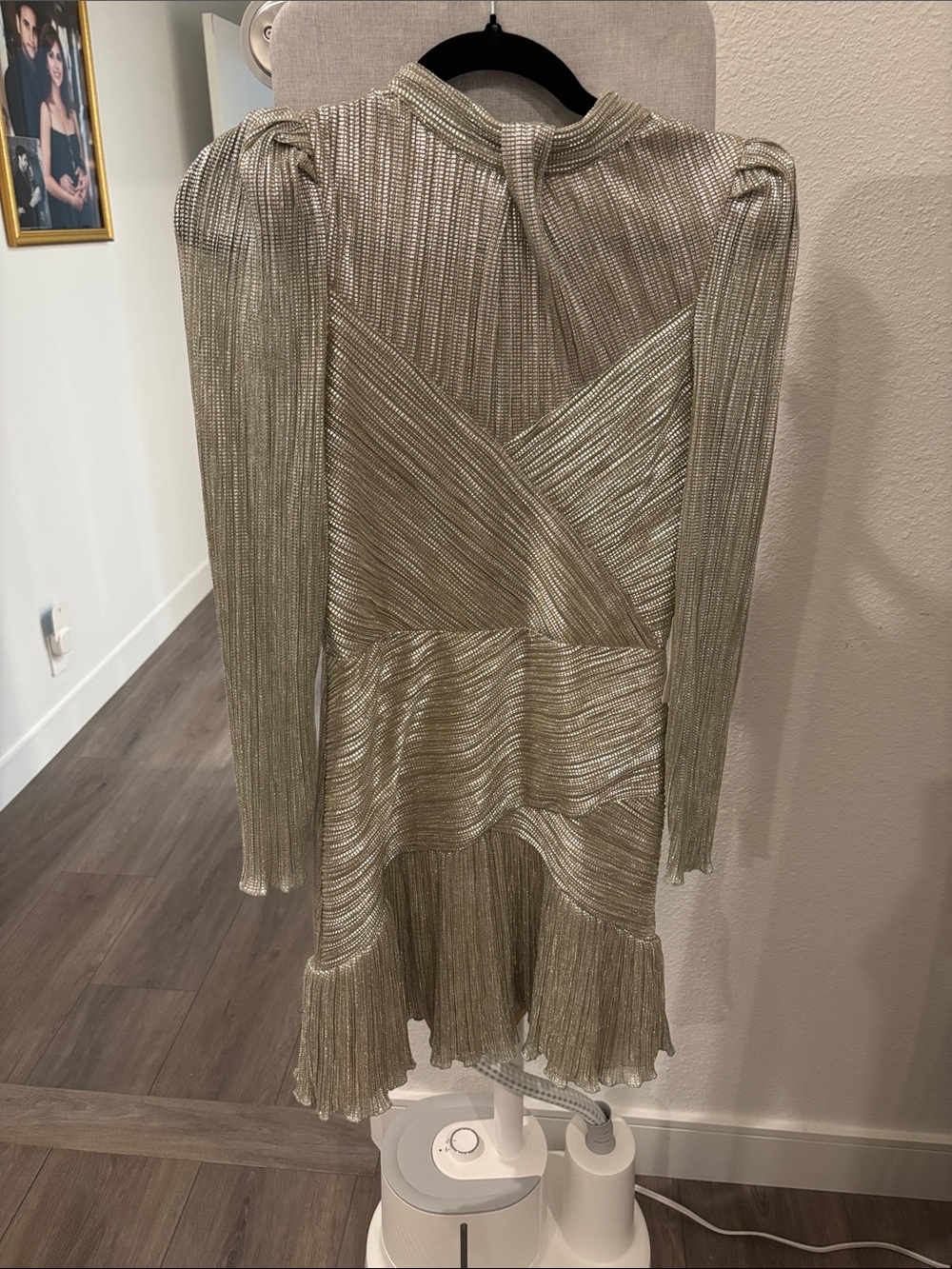 SAYLOR Metallic Silver Pleated Long-Sleeve Mini Dress